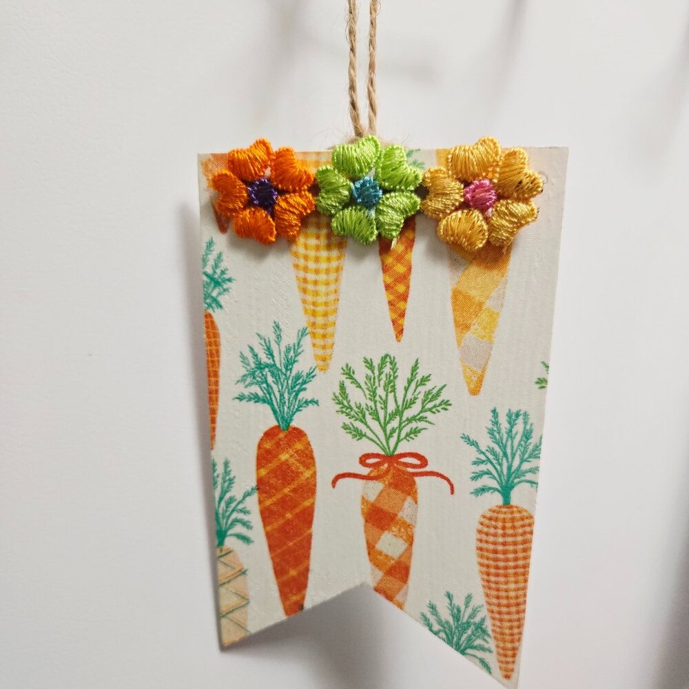 Handcrafted Decoupage Easter Carrots Wooden Hang Tag Tiered Tray Home Decor